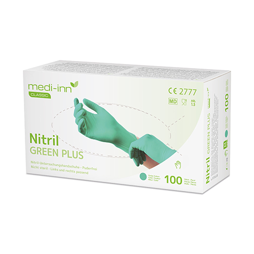Product foto van Nitril handschoenen poedervrij Green Plus groen Maat S set van 100