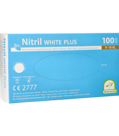 Product foto van Nitril handschoenen poedervrij White Plus wit XL set van 100