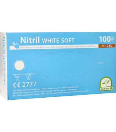 Product foto van Nitril handschoenen poedervrij White Soft wit XL set van 100