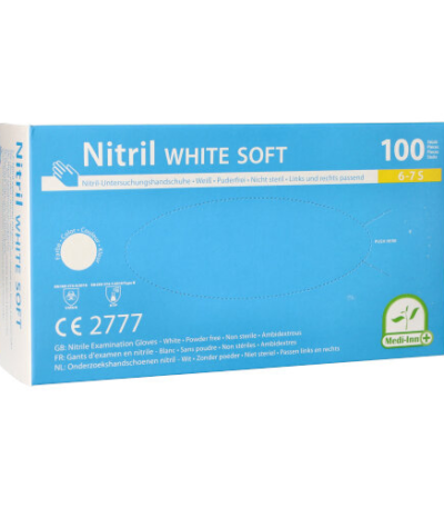 Product foto van Nitril handschoenen poedervrij White Soft wit set van 100 Maat S
