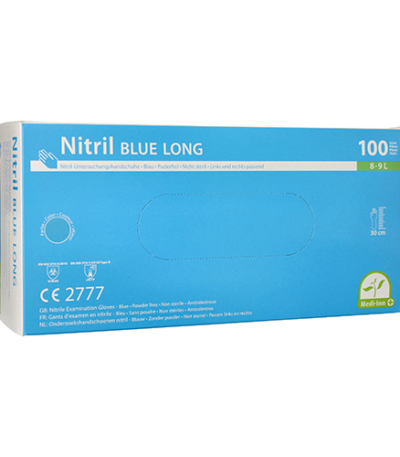 Product foto van Nitril handschoenen poedervrij blauw L set van 100 Medi-Inn