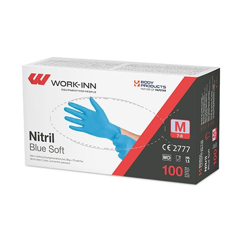 Product foto van Nitril handschoenen poedervrij blauw M set van 100 WORK-INN