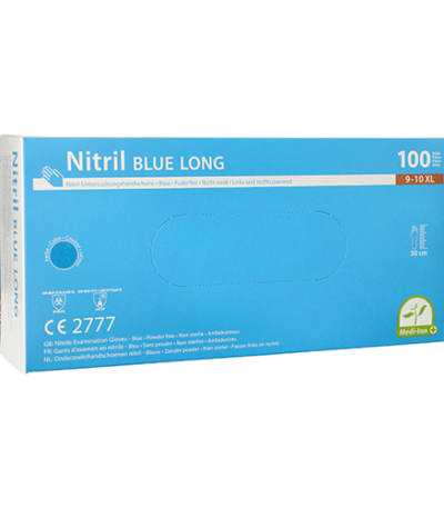 Product foto van Nitril handschoenen poedervrij blauw Maat XL set van 100 Medi-Inn