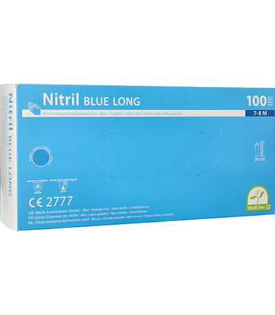 Product foto van Nitril handschoenen poedervrij blauw set van 100 maat M Medi-Inn