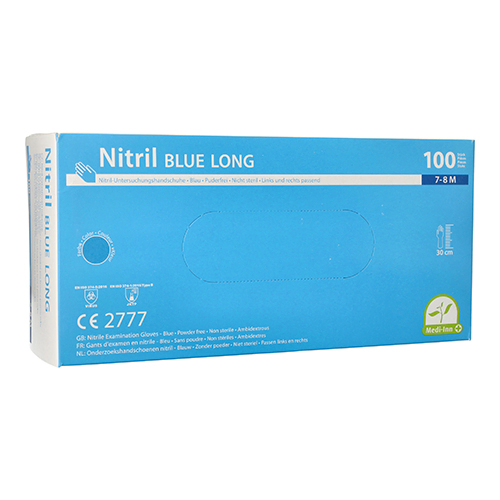 Product foto van Nitril handschoenen poedervrij blauw set van 100 maat M Medi-Inn