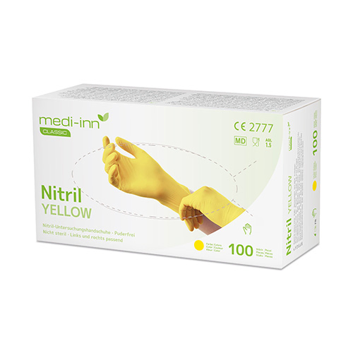 Product foto van Nitril handschoenen poedervrij geel Maat S set van 100 Medi-Inn Classic