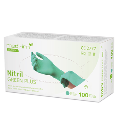 Product foto van Nitril handschoenen poedervrij groen Medi-Inn Classic L set van 100