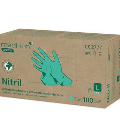 Product foto van Nitril handschoenen poedervrij groen maat L set van 100 Medi-Inn