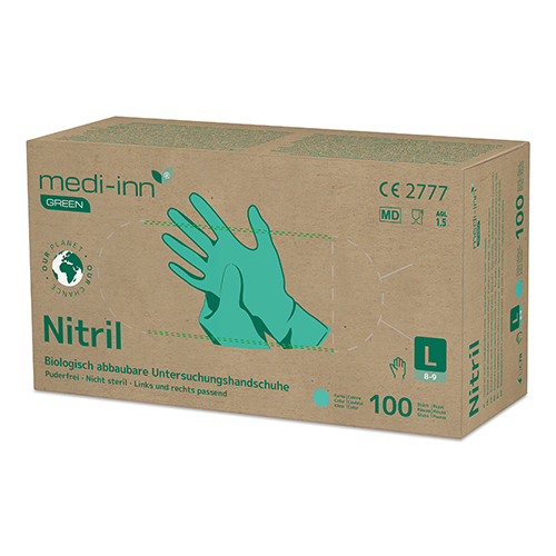 Product foto van Nitril handschoenen poedervrij groen maat L set van 100 Medi-Inn