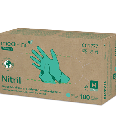 Product foto van Nitril handschoenen poedervrij groen maat M set van 100 Medi-Inn