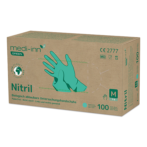 Product foto van Nitril handschoenen poedervrij groen maat M set van 100 Medi-Inn