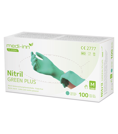 Product foto van Nitril handschoenen poedervrij groen set van 100 Medi-Inn Classic M