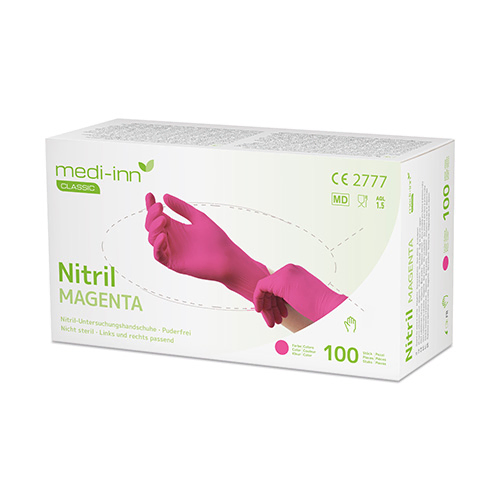 Product foto van Nitril handschoenen poedervrij magenta Maat S set van 100 Medi-Inn
