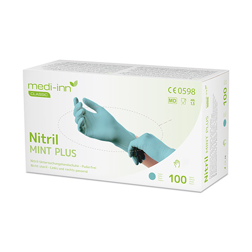 Product foto van Nitril handschoenen poedervrij mint set van 100 Medi-Inn Classic XS