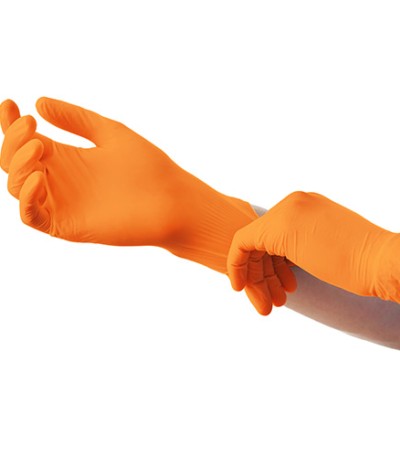 Product foto van Nitril handschoenen poedervrij oranje Medi-Inn Classic M