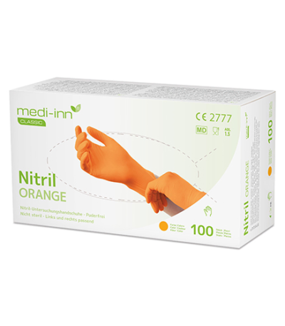 Product foto van Nitril handschoenen poedervrij oranje set van 100 maat S