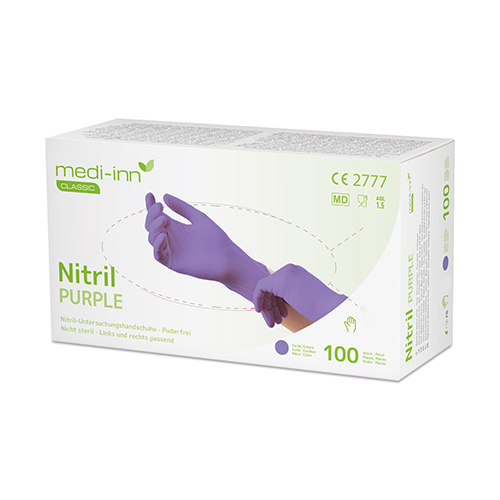 Product foto van Nitril handschoenen poedervrij paars M Medi-Inn Classic set van 100