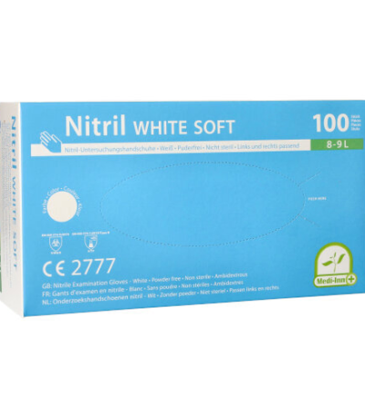 Product foto van Nitril handschoenen poedervrij wit L set van 100 Medi-Inn
