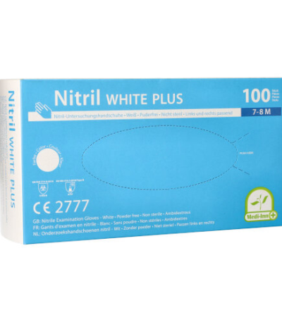 Product foto van Nitril handschoenen poedervrij wit M set van 100 Medi-Inn