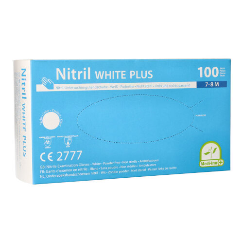 Product foto van Nitril handschoenen poedervrij wit M set van 100 Medi-Inn