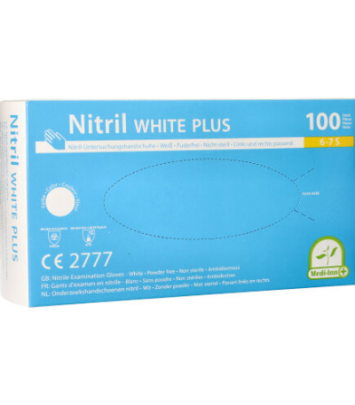 Product foto van Nitril handschoenen poedervrij wit Maat S set van 100 Medi-Inn