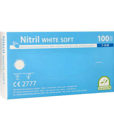 Product foto van Nitril handschoenen poedervrij wit Medium 100 Medi-Inn