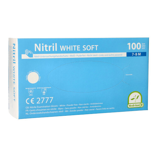 Product foto van Nitril handschoenen poedervrij wit Medium 100 Medi-Inn
