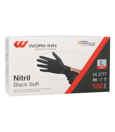 Product foto van Nitril handschoenen poedervrij zwart L set van 100 Work-Inn