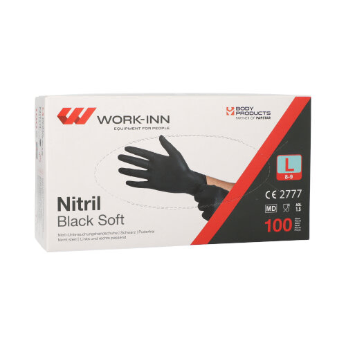 Product foto van Nitril handschoenen poedervrij zwart L set van 100 Work-Inn