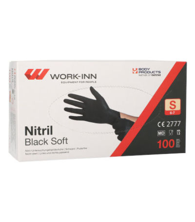 Product foto van Nitril handschoenen poedervrij zwart Maat S set van 100 WORK-INN