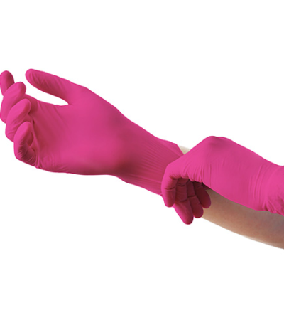 Product foto van Nitrile handschoenen poedervrij magenta set van 100 Medi-Inn Classic M
