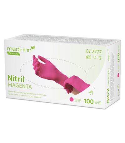 Product foto van Nitrile handschoenen poedervrij magenta set van 100 Medi-Inn Classic M