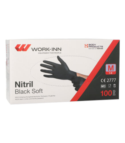 Product foto van Nitrile handschoenen poedervrij zwart M set van 100 WORK-INN