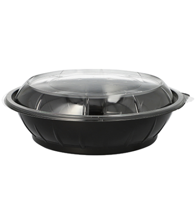 Product foto van PET saladeschalen zwart met deksels set van 25 1000ml Snap It