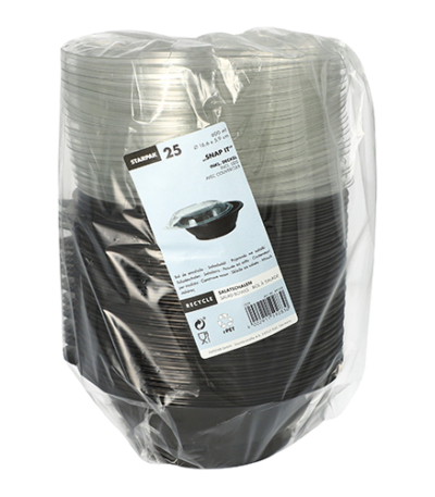 Product foto van PET saladeschalen zwart set van 25 600ml Snap It