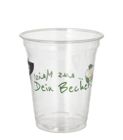 Product foto van PLA drinkbekers 300ml wit set van 50 "Becher aus Mais"