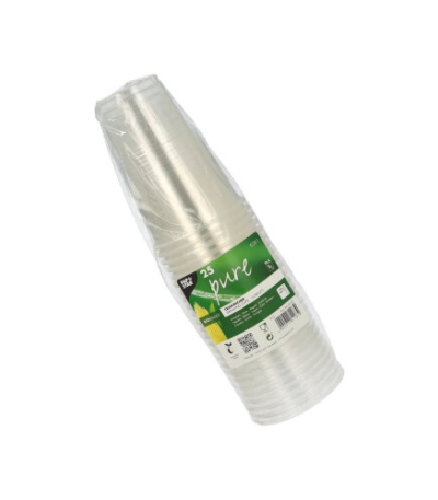 Product foto van PLA drinkbekers glashelder met schuimkraag set van 25 250ml