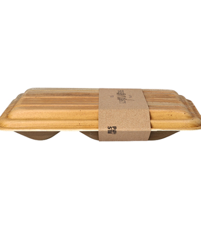 Product foto van Palmhouten dienbladen 2-vaks met deksel en sleeve set van 10