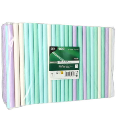 Product foto van Papieren Bubble Tea rietjes assorti kleuren set van 200