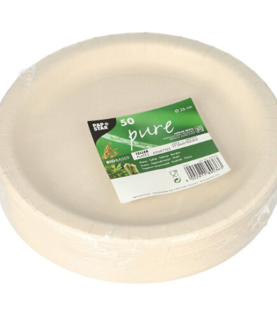Product foto van Papieren borden agrarisch restmateriaal wit rond 26 cm set van 50