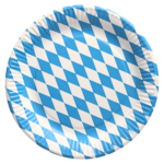 Product foto van Papieren borden karton rond Beiers blauw set van 50