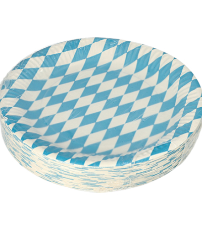 Product foto van Papieren borden karton rond Beiers blauw set van 50