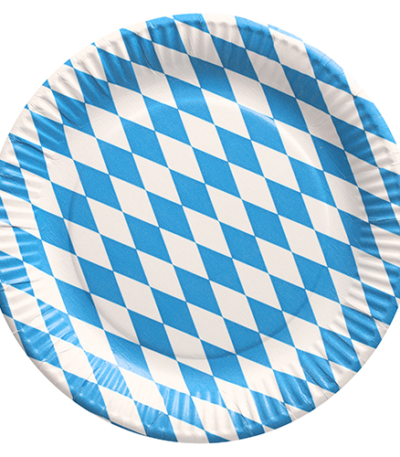 Product foto van Papieren borden karton rond Beiers blauw set van 50