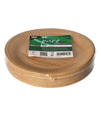 Product foto van Papieren borden karton rond bruin set van 50