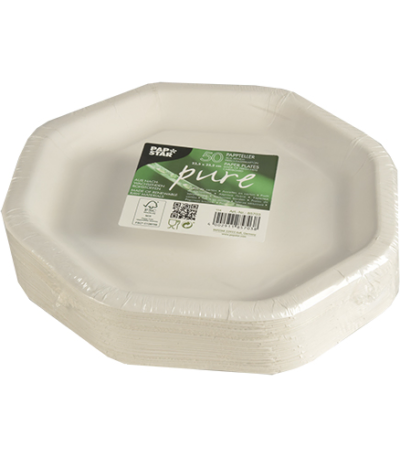 Product foto van Papieren borden karton wit achthoekig set van 50