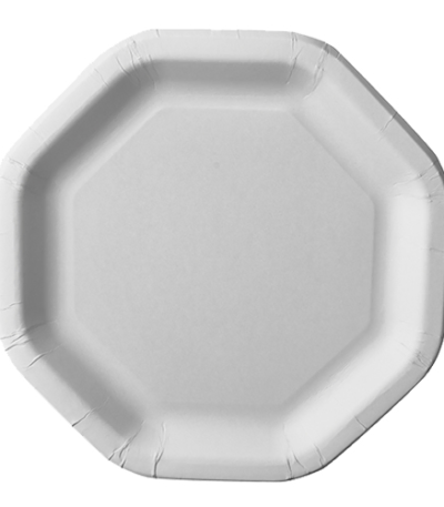 Product foto van Papieren borden karton wit achthoekig set van 50