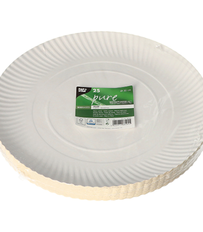 Product foto van Papieren borden karton wit rond set van 25 32cm