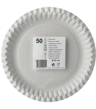 Product foto van Papieren borden karton wit set van 50 23cm