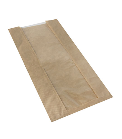 Product foto van Papieren broodzakken PLA venster bruin set van 1000