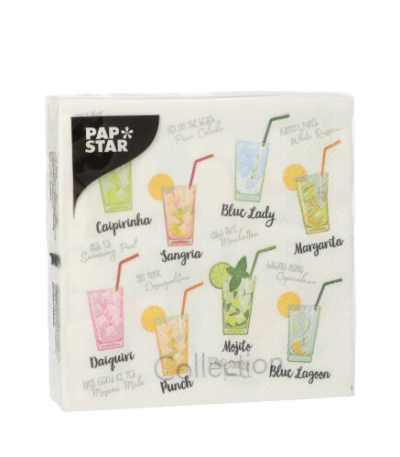 Product foto van Papieren cocktail servetten 3-laags 25cm set van 20
